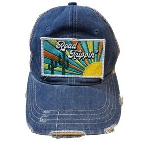 Outdoor Cap Road Trippin' Trucker Hat Blue Distressed Mesh Snapback Judith March